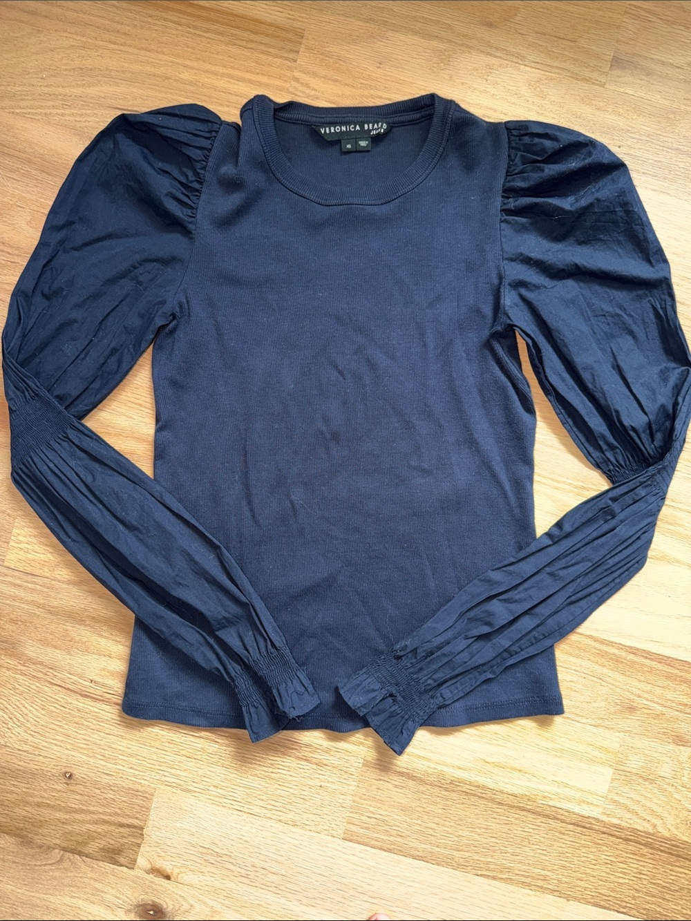 Veronica Beard Deep Navy Fawn Puff-Sleeve Long Sleeve Top Womens sz XS